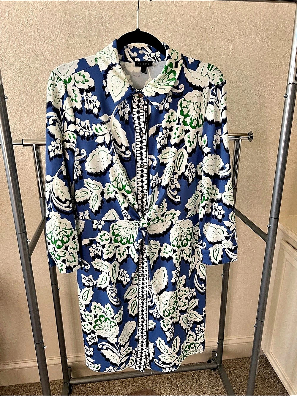 Talbots Floral Midi Dress Blue & Green Size Small Like New